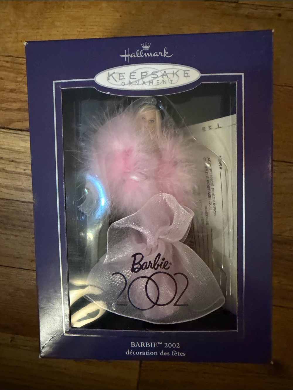 Hallmark Keepsake Barbie 2002 Pink Feather Ornament - in box